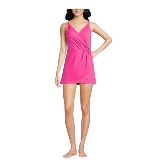 Lands’ End Chlorine Resistant Tulip Wrap Swim Dress One Piece Swimsuit NWT - Picture 5 of 5